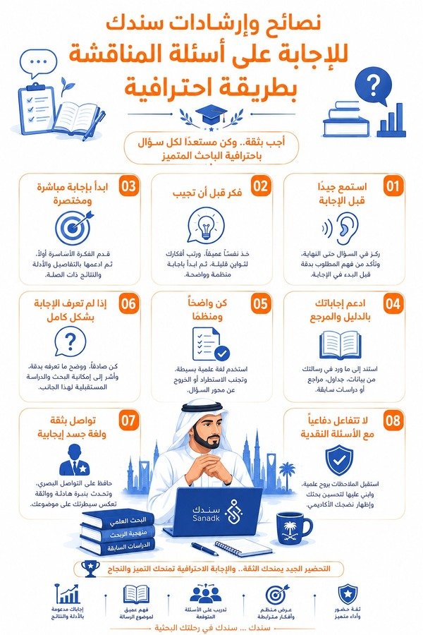 نصائح وإرشادات سندك للإجابة على أسئلة المناقشة بطريقة احترافية